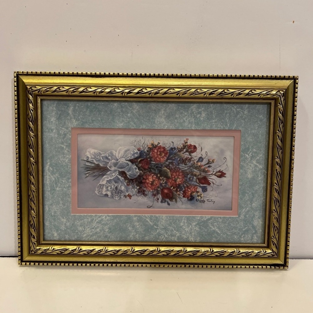 Gold Framed Glynda Turley Victorian Bouquet II Signed Print 1989 #3293/3500 Vtg